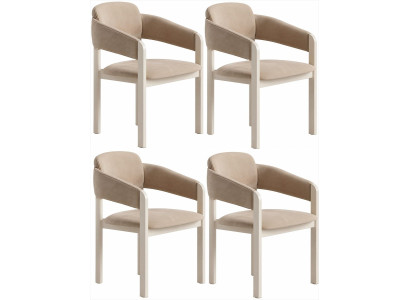 4x Esszimmerstühle Beige Polsterstuhl Armlehnen Holz Modern Komfort Set
