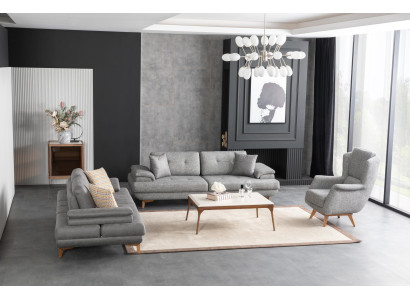 Graue Wohnzimmer Polstergarnitur Stilvoller 3-Sitzer Stoffsessel