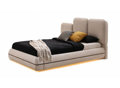 Polsterbett Beige Modern Doppelbett Textil LED Kopfteil Schlafzimmer
