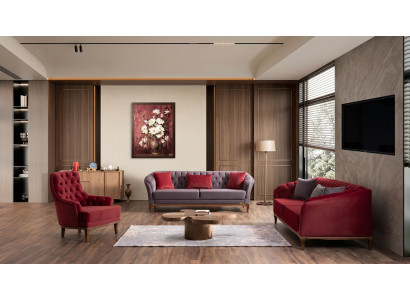 Burgunderrot-graues Wohnzimmer-Set Sofas Stoffsofas Designermöbel