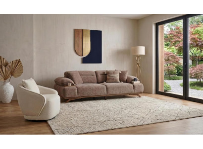 Sofa Set 3 Sitzer Sessel Modern Braun Beige Edel Luxus Garnitur Design