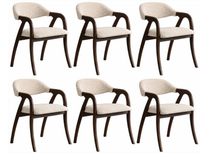 6x Esszimmerstühle Beige Braun Polsterstuhl Armlehnen Holz Modern Set