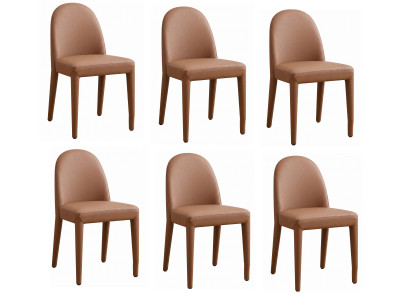Minimalistisch Esszimmerstühle 6er Set Braun Kunstleder Anmutiger Sitz