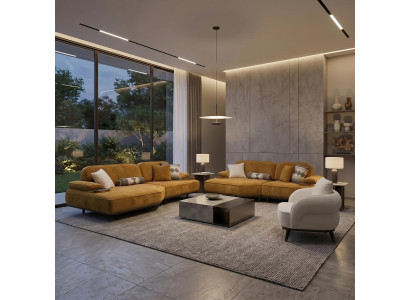 Sofagarnitur Ecksofa Sessel Gelb Modern Elegante Couchgarnitur Set
