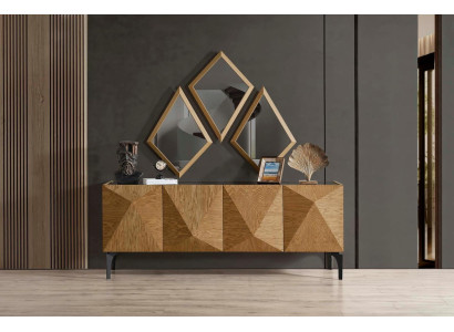 Sideboard Spiegel Set Holzoptik Schwarz Geometrisch Modern