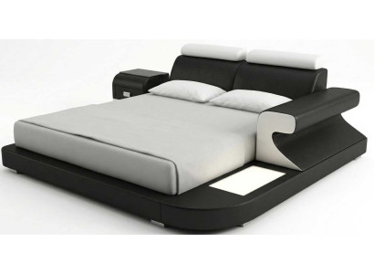 Modernes Luxusbett mit LED Beleuchtung und Premium Nachttisch Set