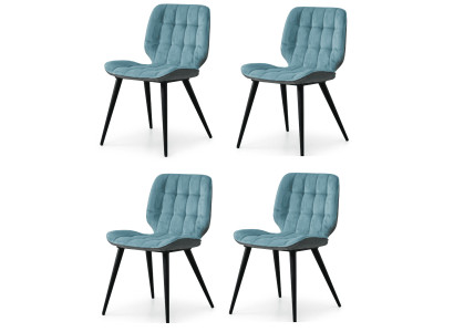 Eleganter Esszimmerstühle 4er Set Blau Textil Karo Steppung Designer