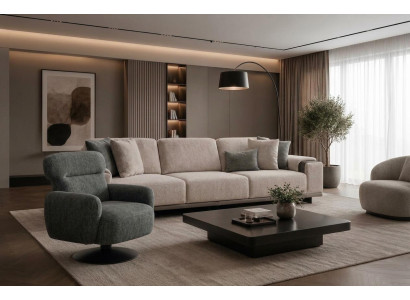 Moderne Wohnzimmer Polstergarnitur Stoffsofa 3-Sitzer Sessel 2tlg