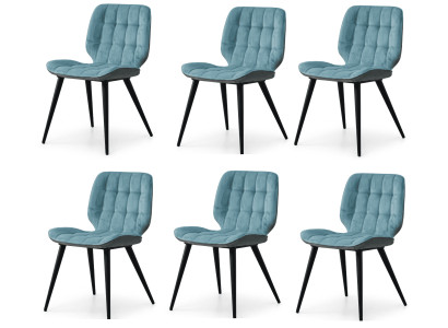 Gepolsterter Esszimmerstühle 6er Set Blau Grau Textil Polsterstühle