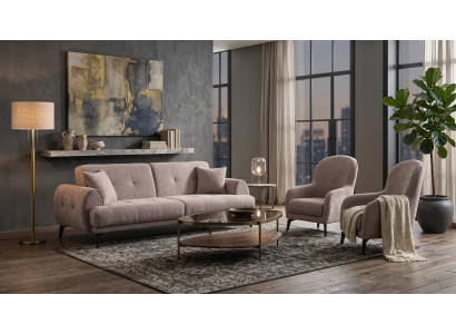 Beiges Wohnzimmer-Set Sofas Stoffsofas 2 Sessel Design-Sofas