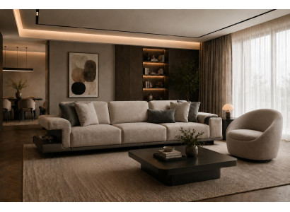 Elegante Beige Stoffgarnitur Edler 3-Sitzer Stilvoller Relaxsessel