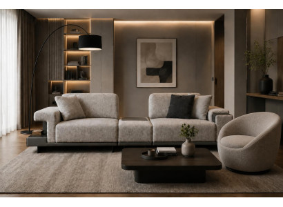 Edle Beige Couchgarnitur Designer Polster 3-Sitzer Stoffsessel 2tlg