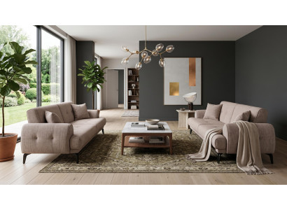 Beiges Wohnzimmer-Set 2-Sitzer-Sofas Stoffsofas Designermöbel luxuriöse