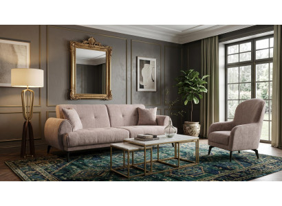 Beiges Wohnzimmer-Set 3+1-Sitzer-Sofas Stoffsofas Sessel Designermöbel