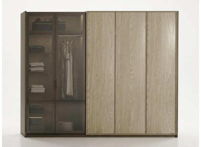 Kleiderschrank Beige Holz mit Glastüren und Kleiderfächern