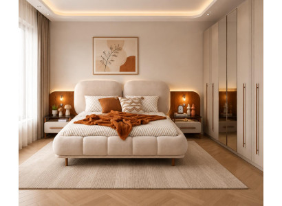 Schlafzimmer Set Bett Kleiderschrank Modern Beige Stilvoll Ästhetisch