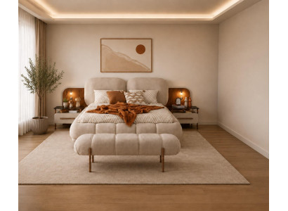Schlafzimmer Set Bett Bettbank Modern Beige Warm Behaglich Gemütlich