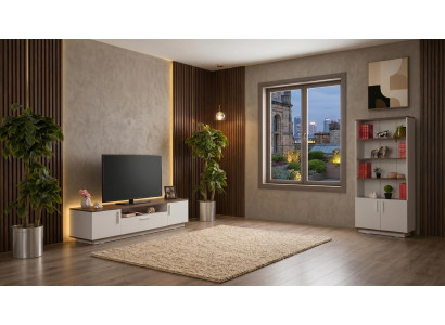 Stilvolles weißes TV-Set TV-Ständer Bücherregal moderner Stil Designermöbel