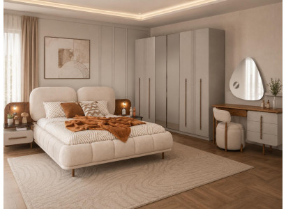 Schlafzimmer Set Bett Kleiderschrank Schminktisch Sitzhocker Modern