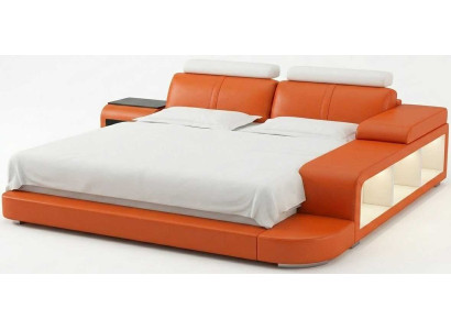 Orange Premium Polsterbett LED Beleuchtung Regal und Nachttisch Schlafzimmer