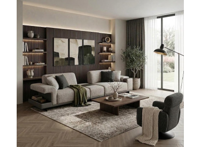 Beiges Wohnzimmer Sofa Set Stoffsofa Textilsessel Designer Möbel