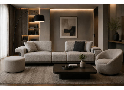 Stilvolles Wohnzimmer Set 3+1 Sitzer mit praktischem Sitzhocker