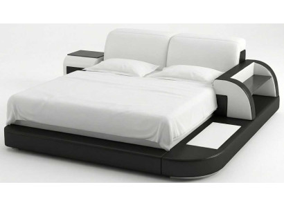 Luxus Designerbett mit Nachttisch Premium Polsterung und LED Beleuchtung