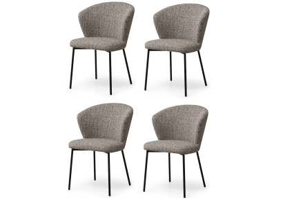 Wohnlicher Esszimmerstühle 4 Set Graubeige Melange Stoff Flügel Rücken