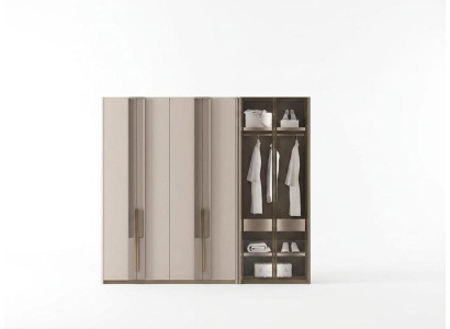 Moderner Kleiderschrank Beige Türen offenen Fächern Schlafzimmer