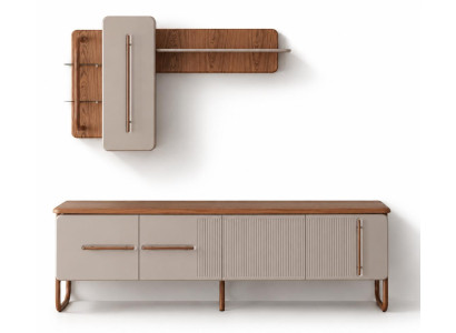 Wohnkombination TV-Lowboard Wandmöbel Modern Beige Harmonisch Schlicht