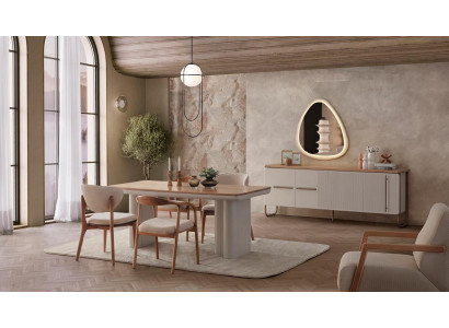 Esszimmer Set Esstisch 4x Stühle Konsole Modern Beige Harmonisch Fest