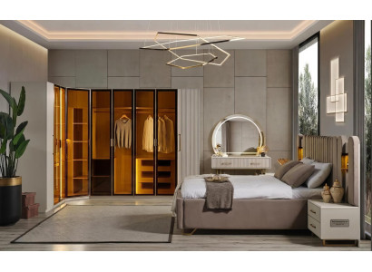Schlafzimmer Set Bett Schrank Nachttische Frisiertisch Spiegel Beige