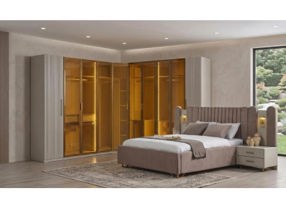 Schlafzimmer Set Bett Schrank Nachttische Modern Beige Edel Garnitur