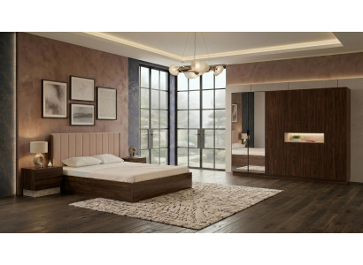 Luxuriöses braunes Schlafzimmer-Set Bett Kleiderschrank Nachttische Designer