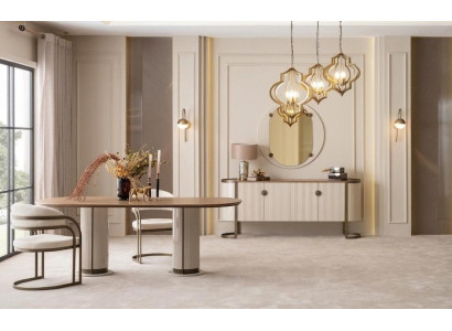 Designer Esstisch Garnitur mit Stuehlen Sideboard Spiegel