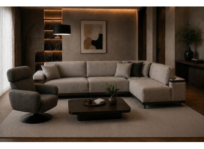 Zeitloses Wohnzimmer-Set mit Ecksofa und Sessel Beige
