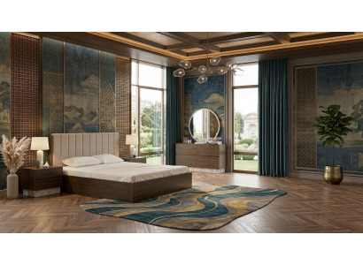 Braunes Schlafzimmer-Set großes Bett Frisiertisch Nachttische Designer-Set