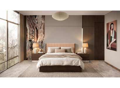 Braunes Schlafzimmer-Set Bett Nachttische moderner Stil Designer