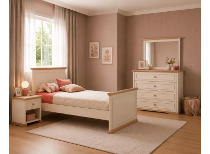 Bett Nachttisch Kommode Spiegel Beige Modern Schlafzimmer