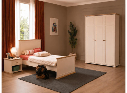 Bett Kleiderschrank Nachttisch Beige Holz Modern Schlafzimmer