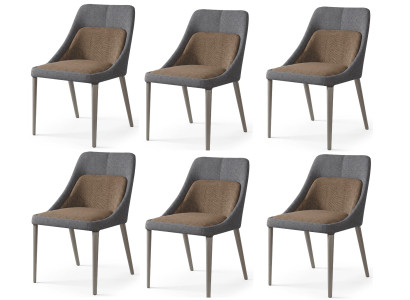 Eleganter Esszimmerstühle 6er Set Grau Braun Stoff Kultivierter Design