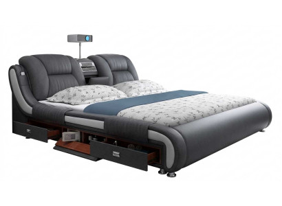 Modernes graues Designer Bett mit Stauraum und Luxus Schlafkomfort
