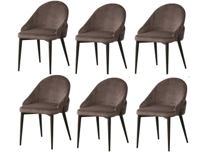 Opulenter Esszimmerstühle 6x Set Textil Braun Exquisiter Runder Rücken