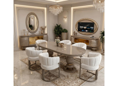 Esszimmer set Esstisch 6x Stühle Wohnwand Konsole mit Spiegel