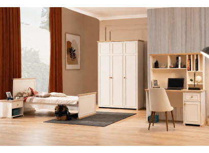 Bett Kleiderschrank Nachttisch Schreibtisch Bücherregal Beige