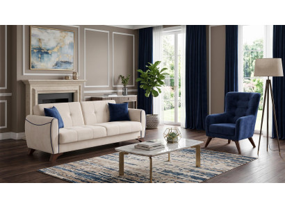 Beige-blaues Wohnzimmer-Set 2-Sitzer-Sofa Stoffsofa Sessel modern