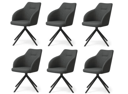 Stilvoller Drehbarer Esszimmerstühle 6x Set Schwarz Stoff Ästhetischer