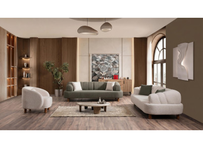 Grün-beiges Wohnzimmer-Set Sofa Stoffsofas Designermöbel