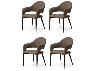 Luxuriöser Esszimmerstühle 4er Set Braun Stoff Nobler Armlehnenstühle
