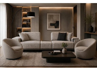 Stilvolles Wohnzimmer Set mit modularem 3-Sitzer und 2 Sesseln